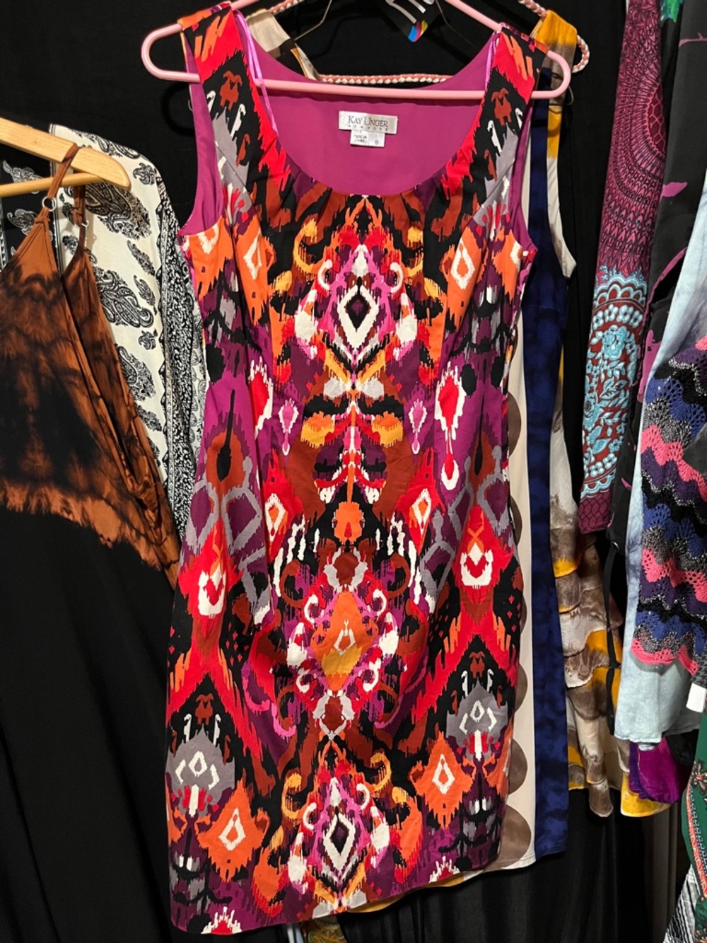Kay Unger Geometric Print Midi Dress | Size 8 | Sophisticated Cocktail Wear